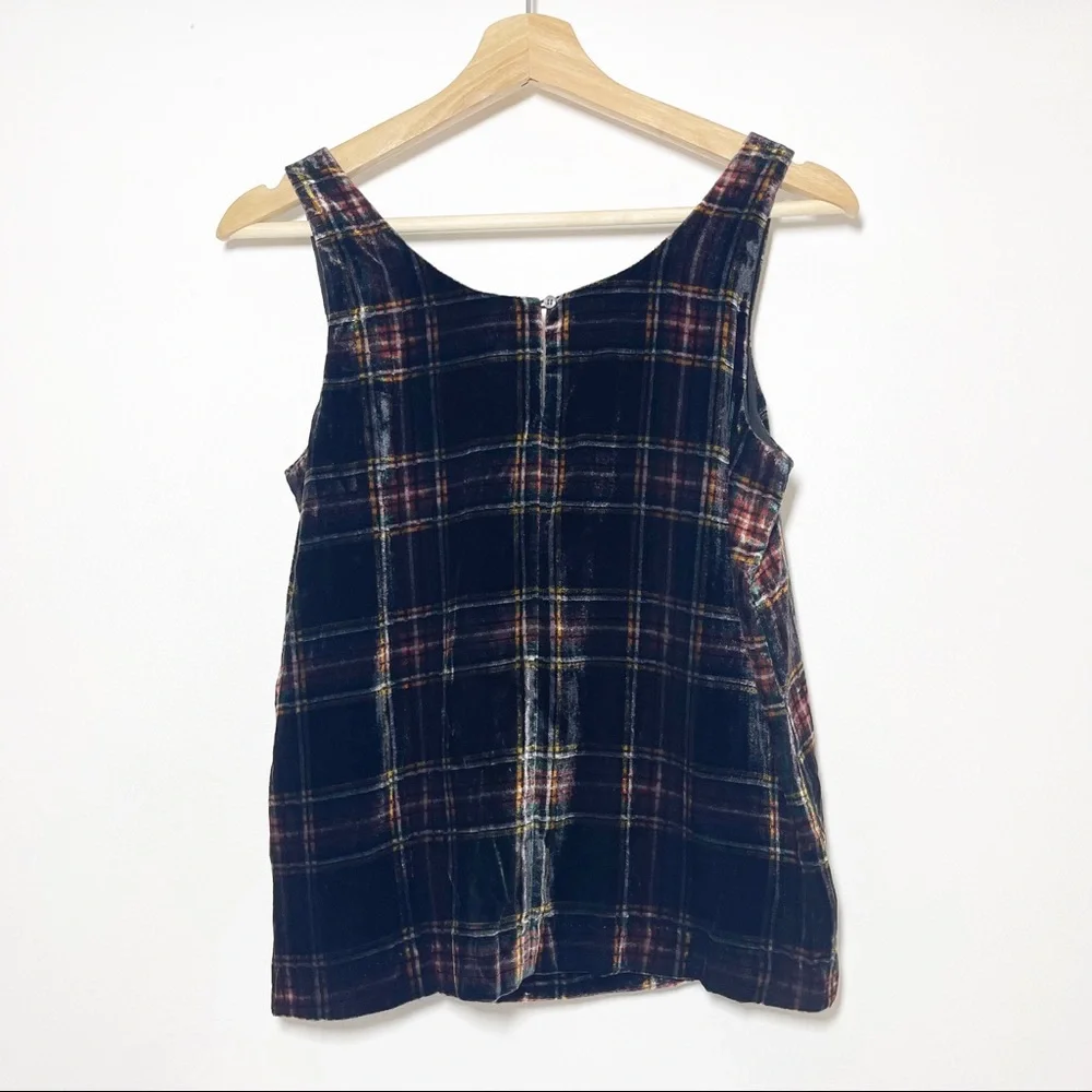 NWT J. Crew Stewart Tartan Velvet Plaid Tank Top Black Red Sz 0